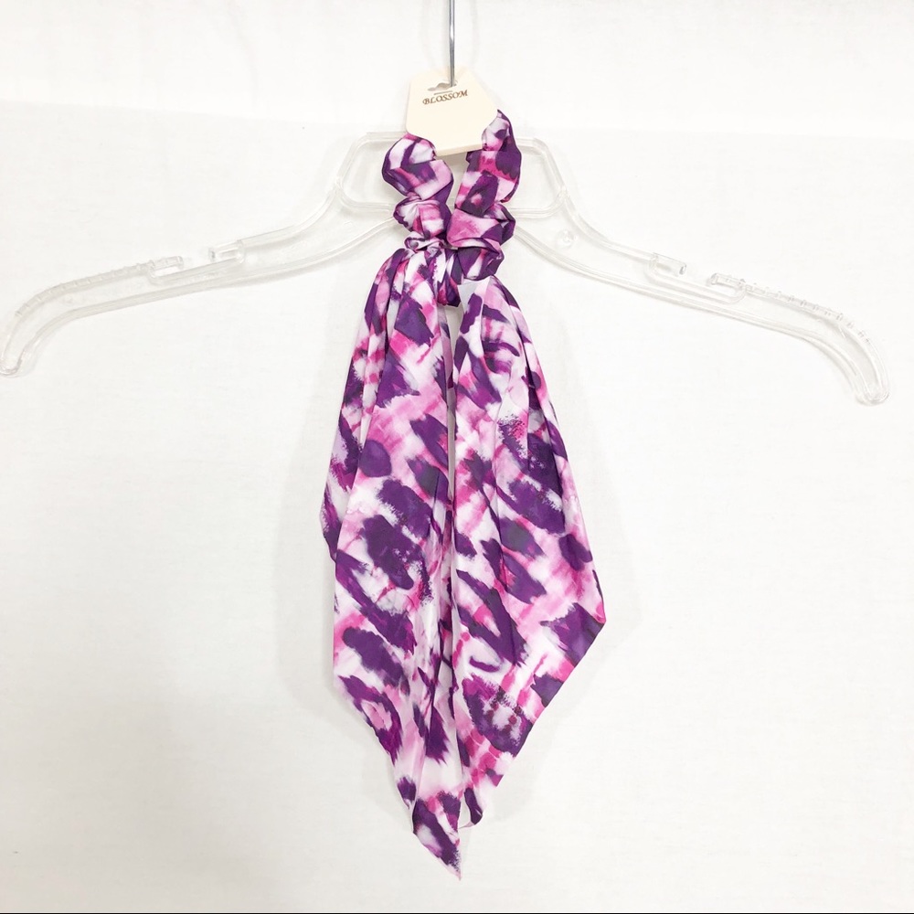 NEW Blossom Tie Dye Scarf with Elastic Hair Tie, Purple Pink